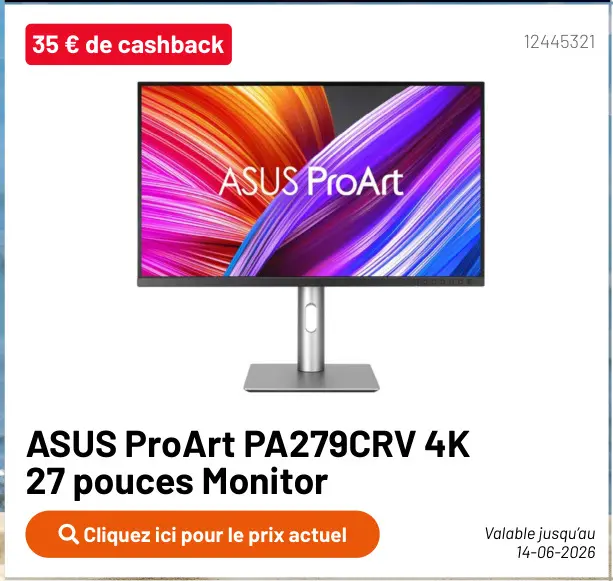 Offre: ASUS ProArt PA279CRV 4K 27 pouces Monitor