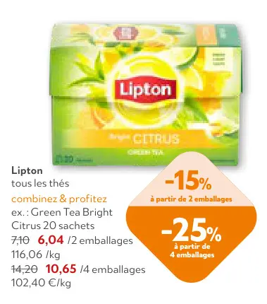 Offre: Lipton Green Tea Bright Citrus