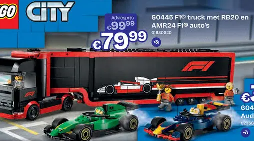 Aanbieding: 60445 LEGO City F1 truck met RB20 en AMR24 F1® auto's