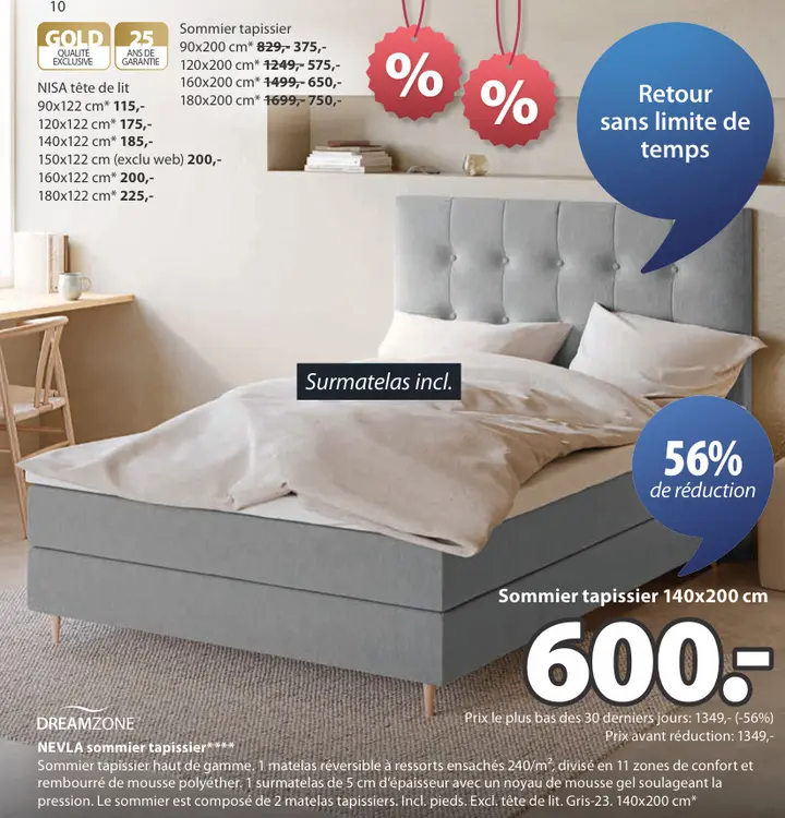 Offre: Sommier tapissier 140x200 cm