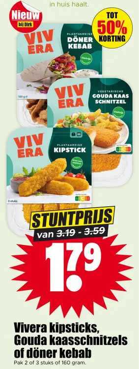 Aanbieding: Vivera kipsticks, Gouda kaasschnitzels of döner kebab