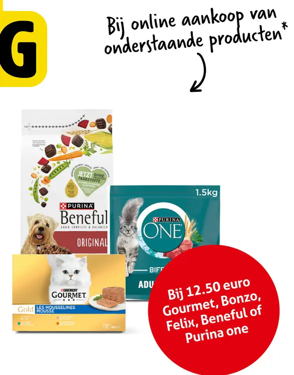 Aanbieding: Gratis bezorging bij: Gourmet, Bonzo, Felix, Beneful of Purina one