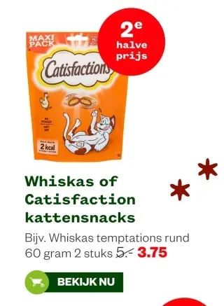 Aanbieding: Whiskas of Catisfaction kattensnacks