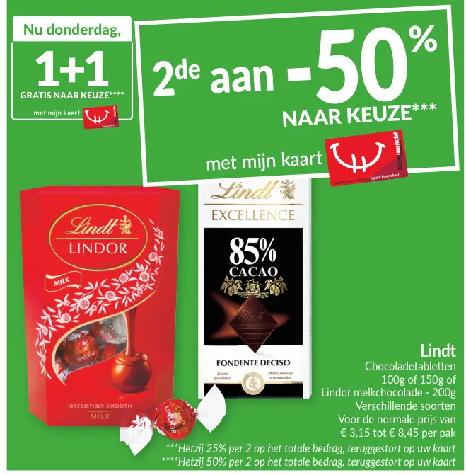 Promotie: Chocoladetabletten of Lindor melkchocolade