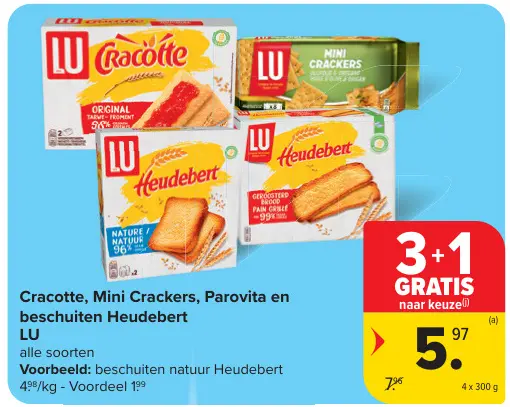 Promotie: Cracotte, Mini Crackers, Parovita en beschuiten Heudebert
