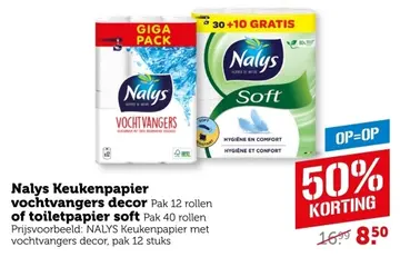 Aanbieding: Nalys Keukenpapier vochtvangers decor of toiletpapier soft