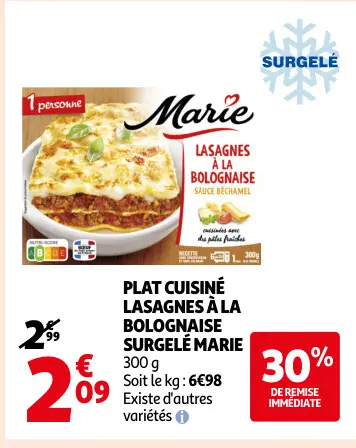 Offre: Lasagnes à la bolognaise surgelé