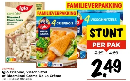 Aanbieding: Crispino, Visschnitzel of Bloemkool Crème De La crème