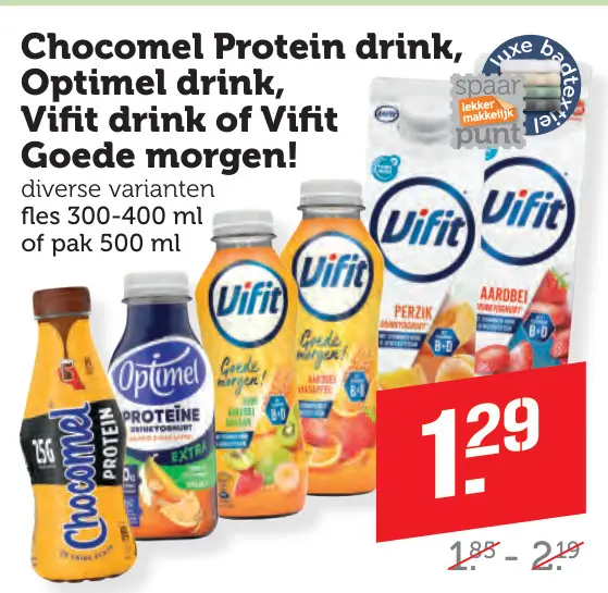 Aanbieding: Chocomel Protein drink, Optimel drink, Vifit drink of Vifit Goede morgen!