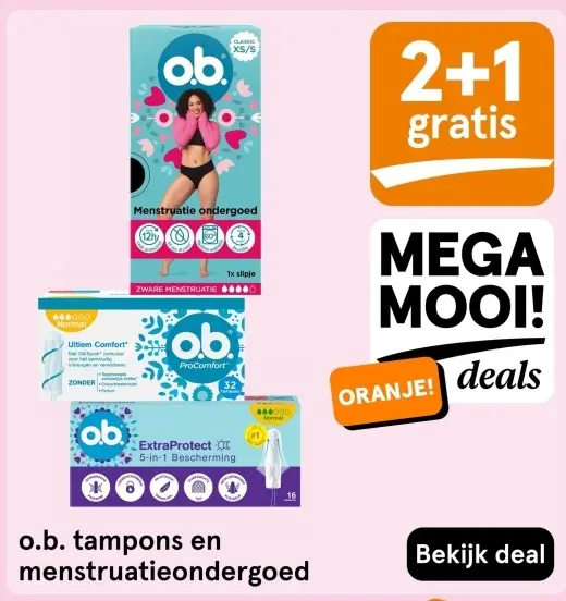 Aanbieding: o.b. tampons en menstruatieondergoed
