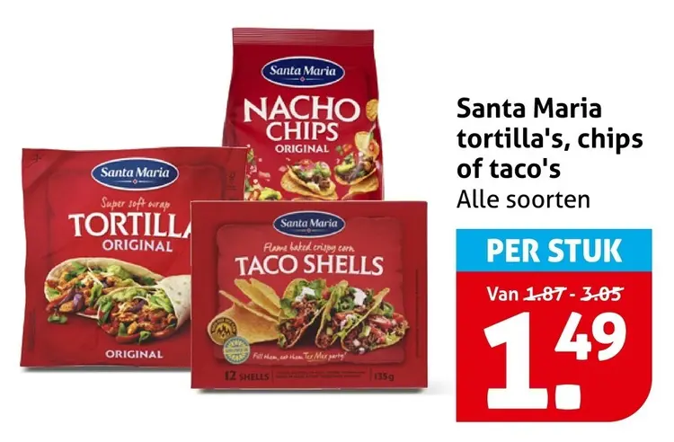 Aanbieding: Santa Maria tortilla's, chips of taco's