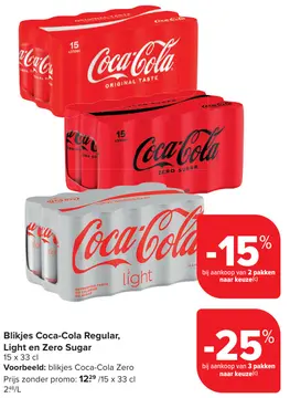 Aanbieding: Blikjes Coca-Cola Regular, Light en Zero Sugar