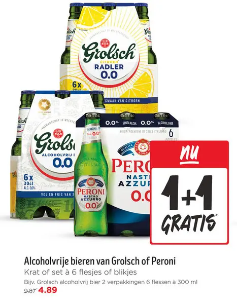Aanbieding: Alcoholvrije bieren van Grolsch of Peroni