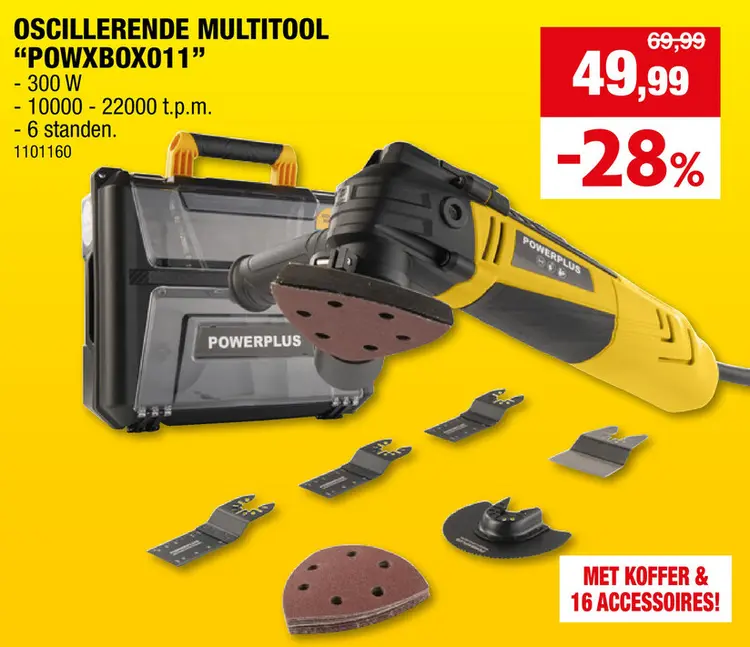 Promotie: Powerplus POWXBOX011 oscillerende multitool 300W + 16 accessoires