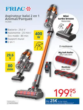 Offre: Aspirateur balai 2 en 1 Animal/Parquet HC900
