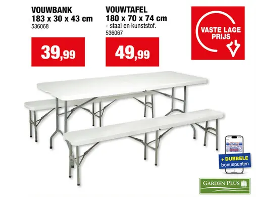 Promotie: Garden Plus vouwbank 183x30 cm