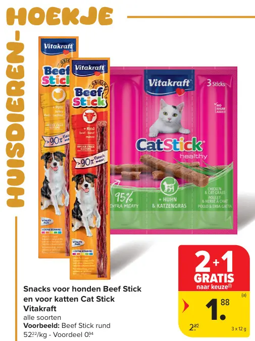 Promotie: Snacks voor honden Beef Stick en voor katten Cat Stick