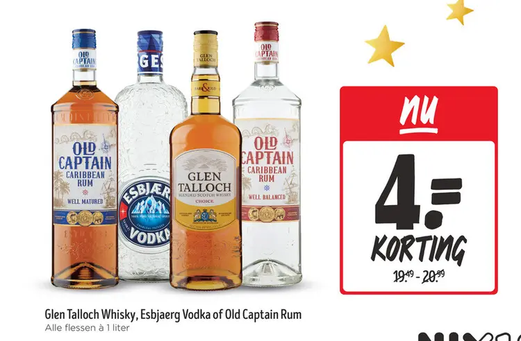 Aanbieding: Glen Talloch Whisky, Esbjaerg Vodka of Old Ca