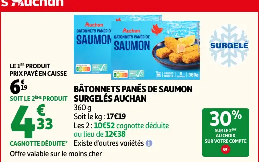 Offre: Bâtonnets panés de saumon surgelés