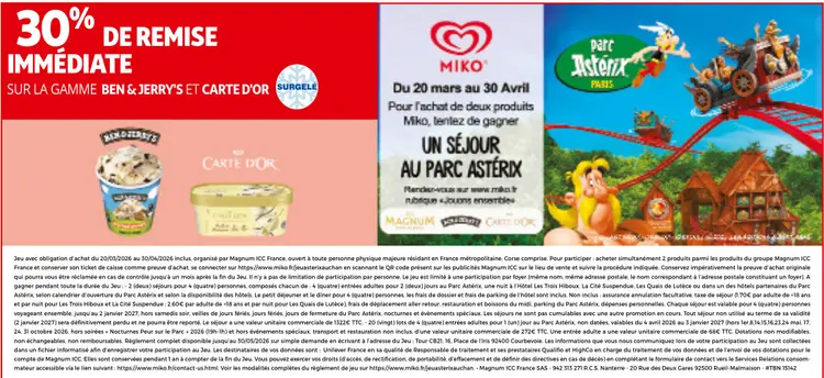 Offre: Ben & Jerry's et Carte d'Or