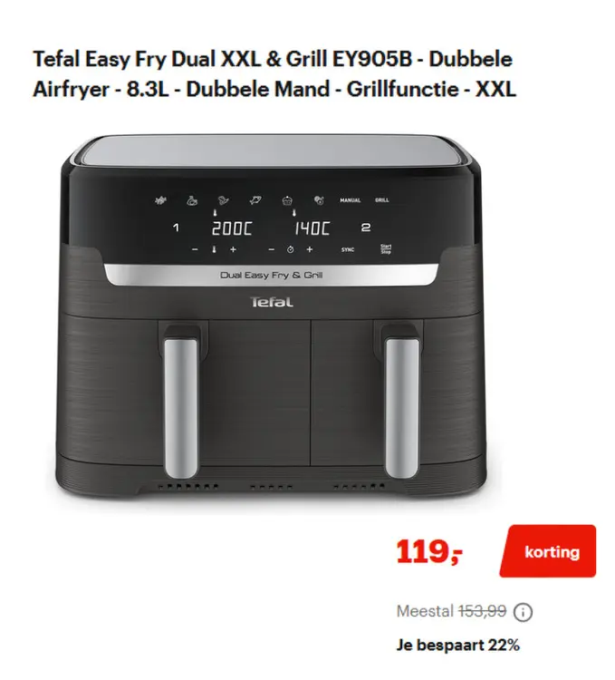 Promotie: Easy Fry Dual XXL & Grill EY905B