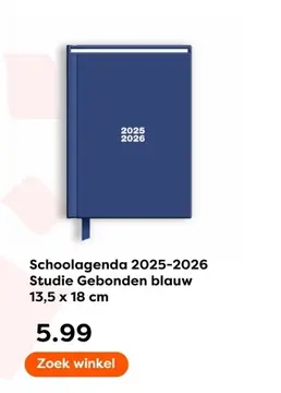 Aanbieding: Schoolagenda 2025-2026 Studie Gebonden blauw
