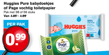 Aanbieding: Huggies Pure babydoekjes of Page vochtig toiletpapier