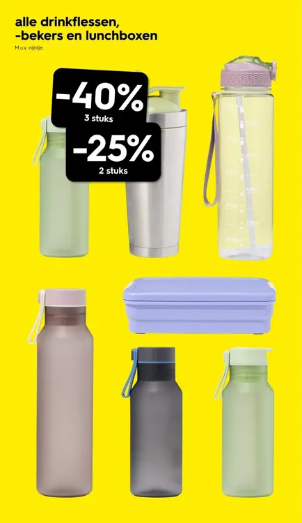Aanbieding: Alle drinkflessen, -bekers en lunchboxen