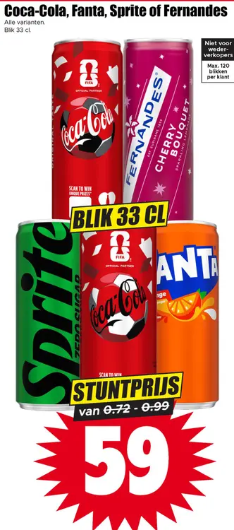 Aanbieding: Coca-Cola, Fanta, Sprite of Fernandes