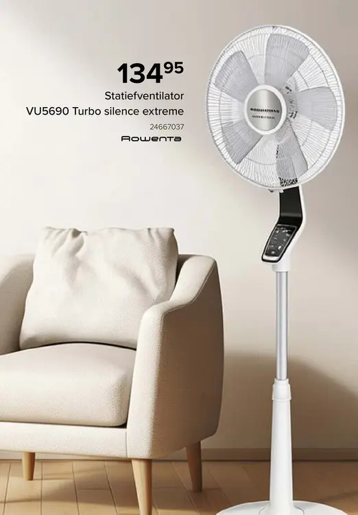 Promotie: Rowenta Turbo Silence Extreme VU5690 Statiefventilator - 16 Snelheden - Effitech Motor - Wit
