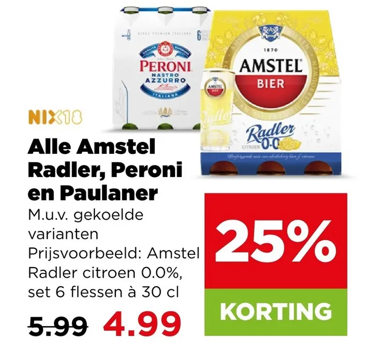 Aanbieding: Amstel Radler, Peroni en Paulaner