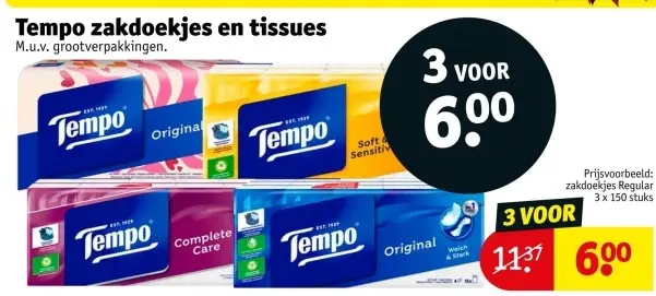 Aanbieding: Tempo zakdoekjes en tissues
