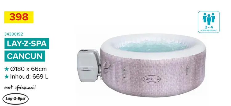 Promotie: Bestway Opblaasbaar Lay-Z-Spa Cancun AirJet - 4 Personen - 120 Jets - Ø180x66cm - Grijs
