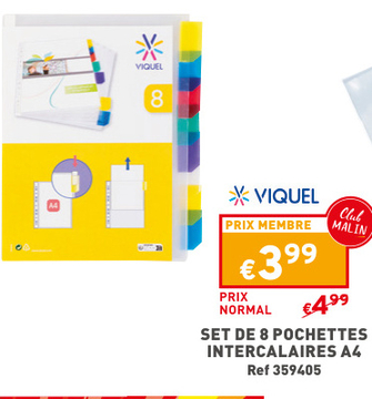 Offre: VIQUEL SET DE 8 POCHETTES INTERCALAIRES A4