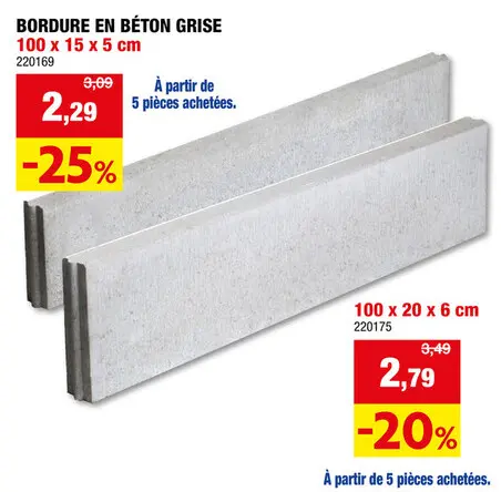 Offre: Bordure 100x15x5 cm gris