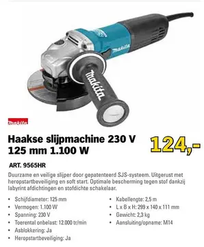 Aanbieding: Haakse slijpmachine 230 V 125 mm 1.100 W