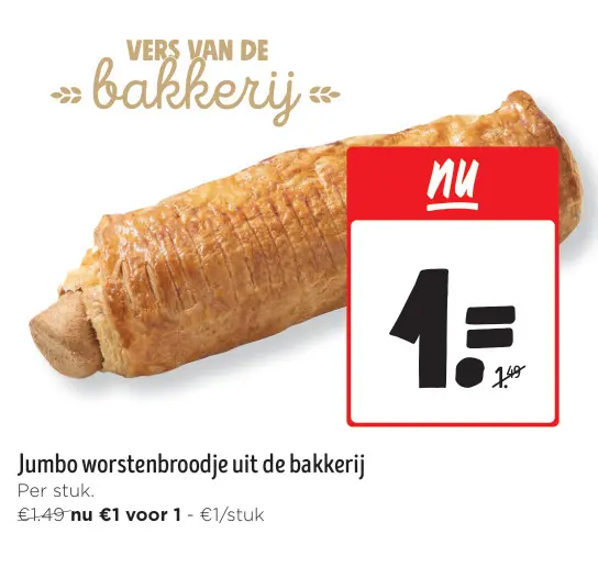 Aanbieding: Jumbo worstenbroodje uit de bakkerij