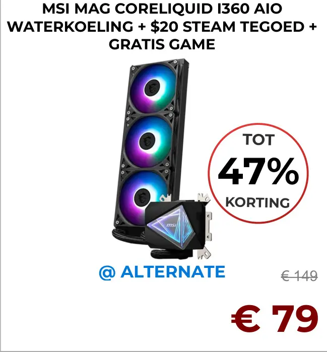 Aanbieding: MSI MAG CORELIQUID I360 AIO WATERKOELING + $20 STEAM TEGOED + GRATIS GAME