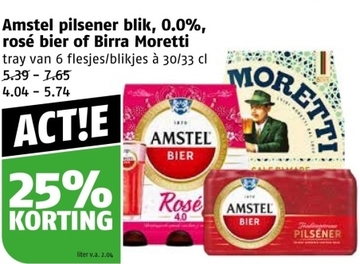 Aanbieding: Amstel pilsener blik, 0.0%, rosé bier of Birra Moretti