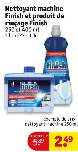 Offre: Nettoyant machine Finish et produit de rinçage