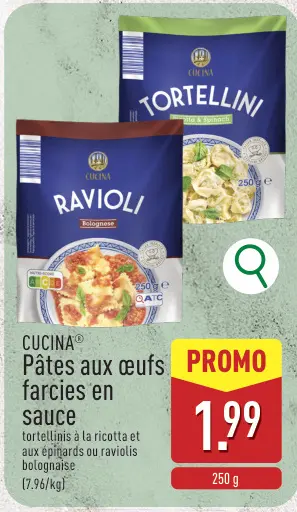 Offre: Pâtes aux œufs farcies en sauce