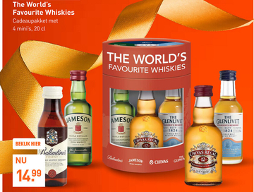 Aanbieding: The World's Favourite Whiskies Cadeaupakket met 4 mini's 20CL Whisky