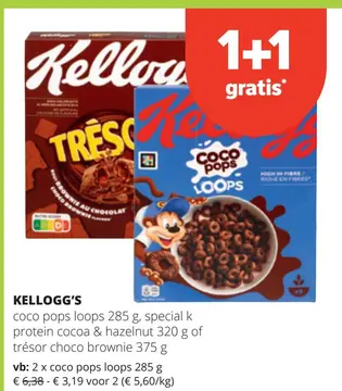 Offre: coco pops loops, special k protein cocoa & hazelnut of trésor choco brownie