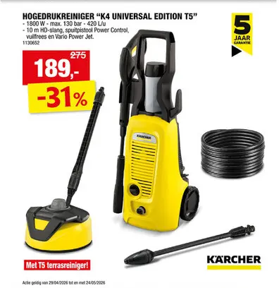 Promotie: Karcher K4 Universal Edition T5 hogedrukreiniger 1700W