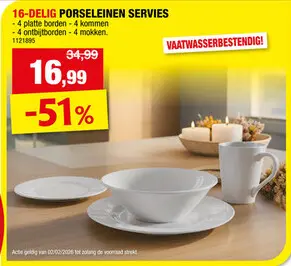 Promotie: Serviesset porselein wit 16-delig