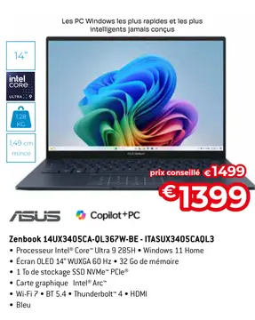 Offre: Zenbook 14UX3405CA-QL367W-BE - ITASUX3405CAQL