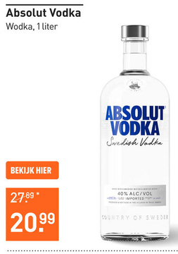 Aanbieding: Absolut Vodka 100CL Mixen