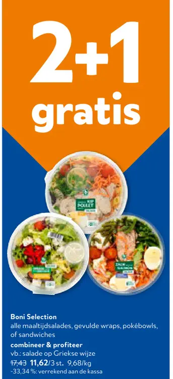 Promotie: Boni Selection alle maaltijdsalades, gevulde wraps, pokébowls of sandwiches