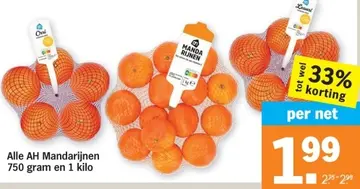 Aanbieding: Alle AH Mandarijnen 750 gram en 1 kilo