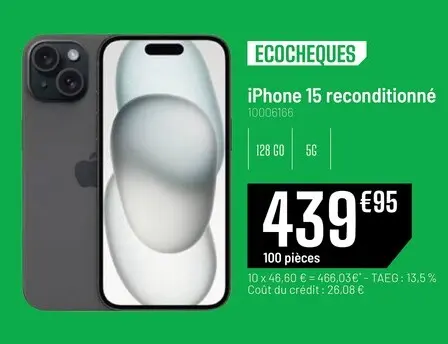 Offre: iPhone 15 reconditionné